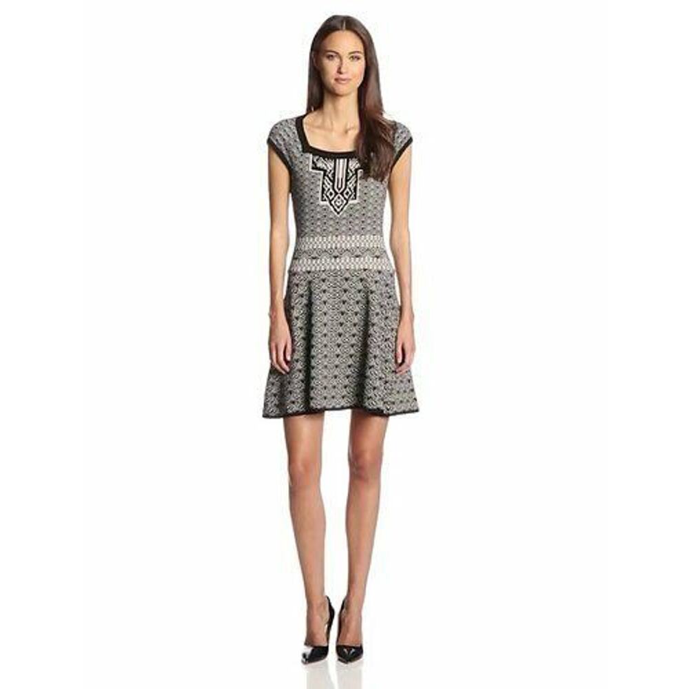 Nanette Lepore Gray No Regrets Fit & Flare Sweater Dress Medium NEW